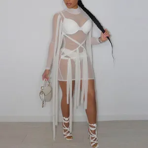 Sheer Mesh Bandage Bodycon Mini Dress