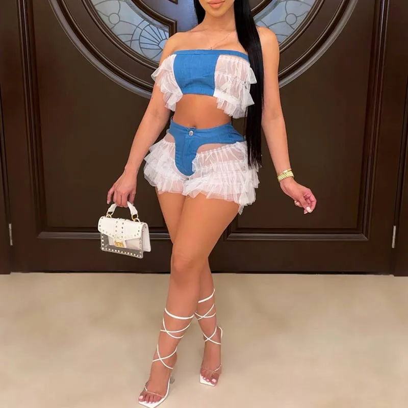 Sheer Mesh Ruffles 2 PCS Set