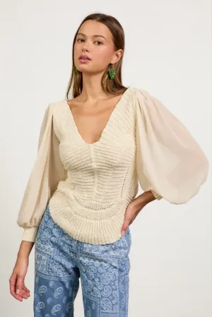 Sheer Sleeve Scalloped Sweater