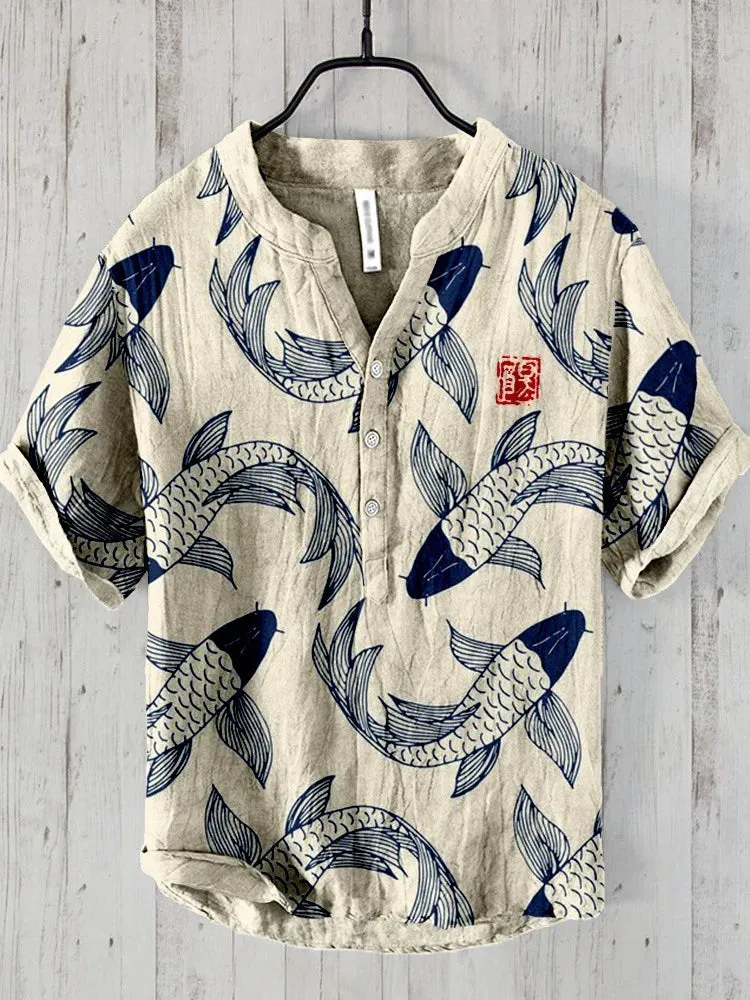 Shirt casual fish pattern Hawaiian style printed shirts men's tops
