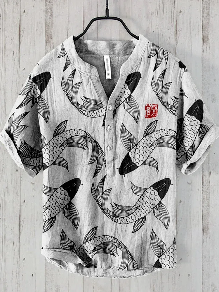 Shirt casual fish pattern Hawaiian style printed shirts men's tops