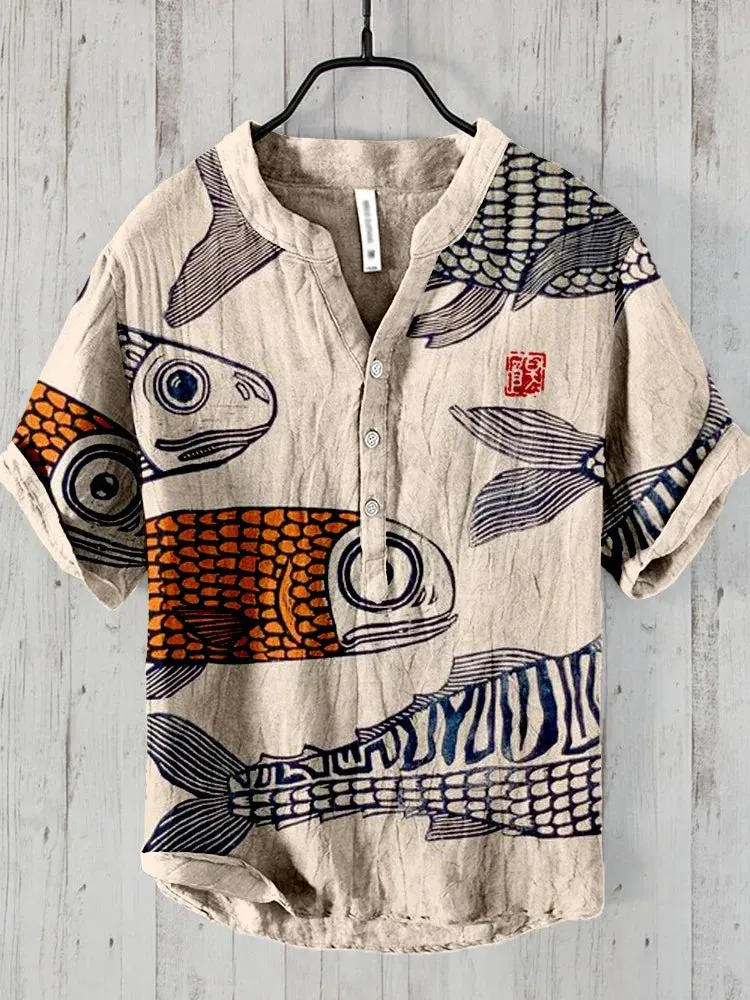 Shirt casual fish pattern Hawaiian style printed shirts men's tops