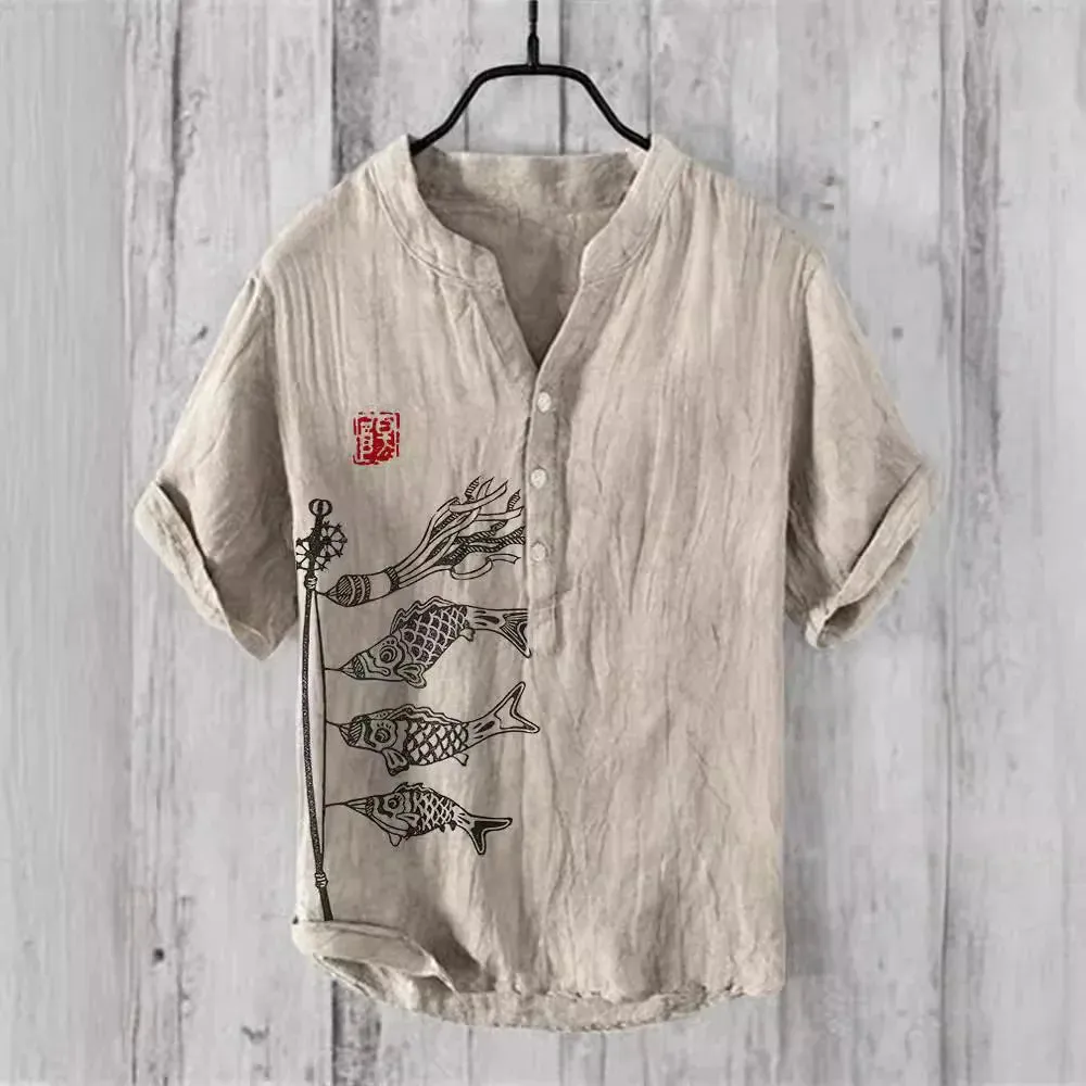 Shirt casual fish pattern Hawaiian style printed shirts men's tops
