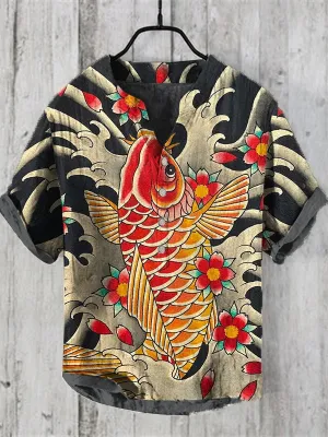 Shirt casual fish pattern Hawaiian style printed shirts men's tops
