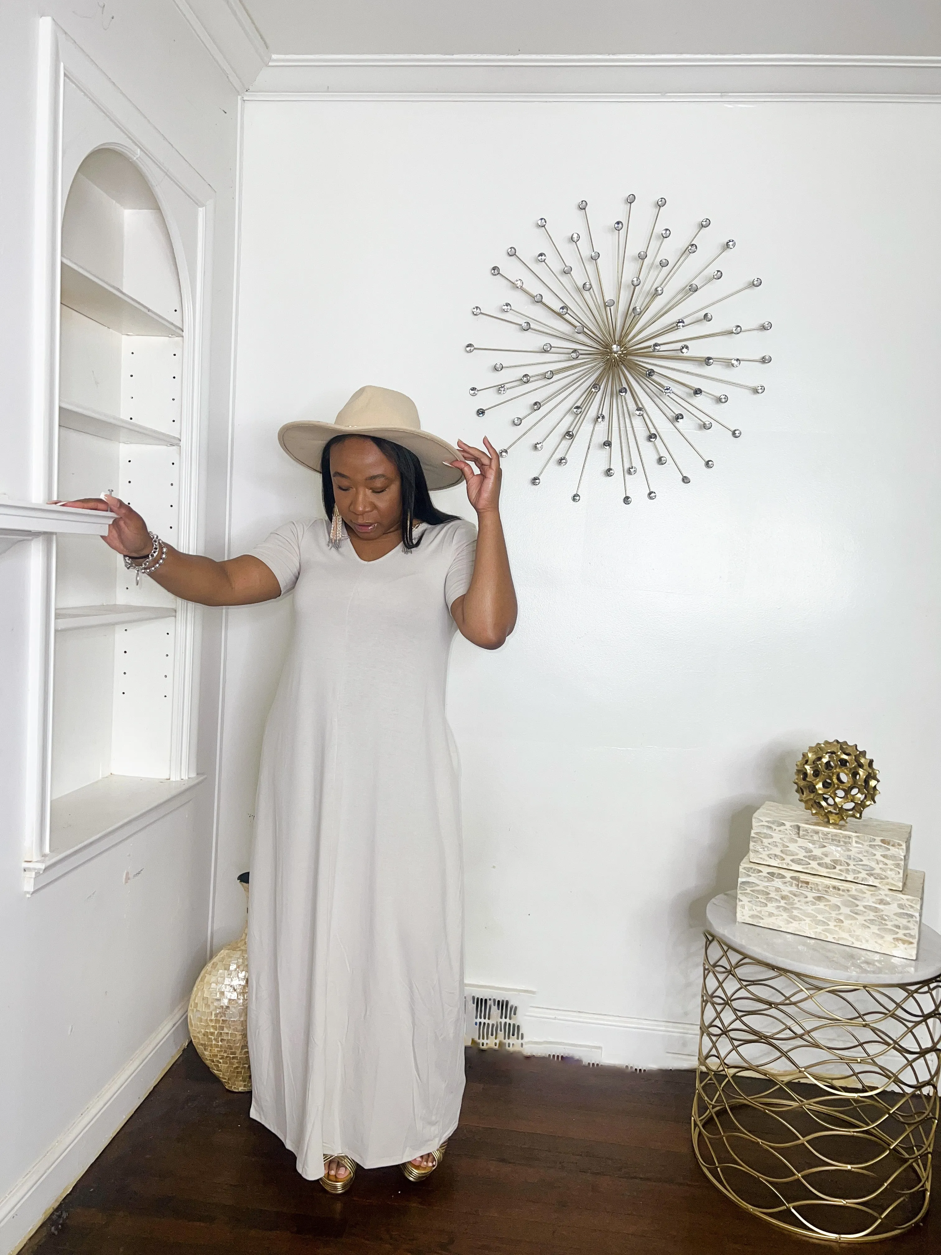 Short Sleeve Maxi Dress- Sand Beige