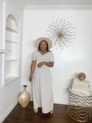Short Sleeve Maxi Dress- Sand Beige