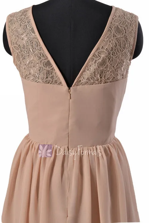 Short Vintage Chiffon Bridal Party Dress Vintage Zinnwaldite Lace Formal Dress (BM2529)