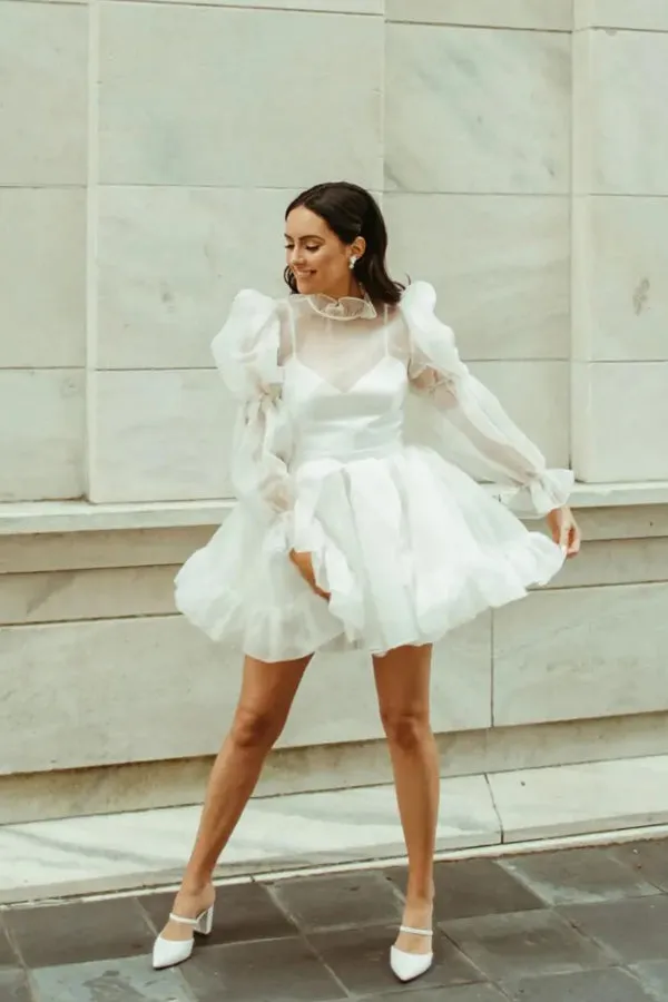 Short Wedding Dresses Long Sleeves Vintage Wedding Dress TD0010