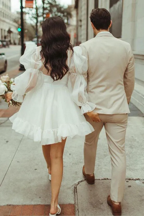 Short Wedding Dresses Long Sleeves Vintage Wedding Dress TD0010
