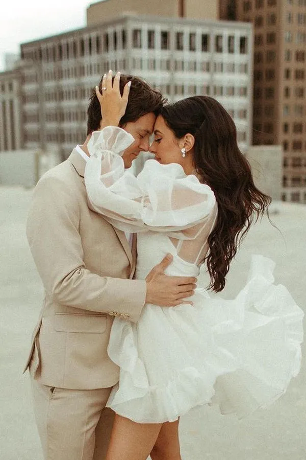 Short Wedding Dresses Long Sleeves Vintage Wedding Dress TD0010