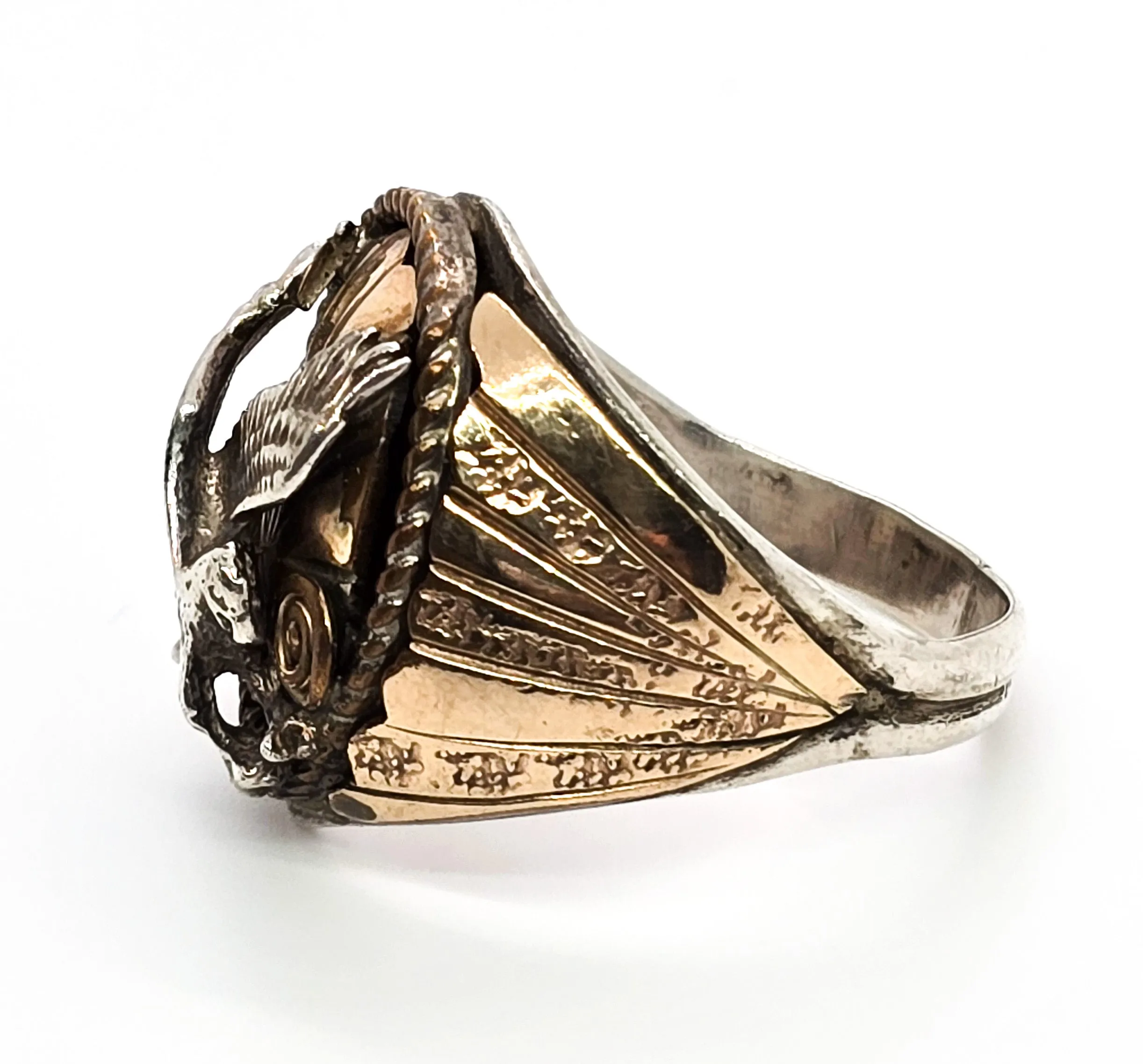 Silver Ray Sterling Silver & 10k GF gold filled American Eagle Statement Ring size 11.5