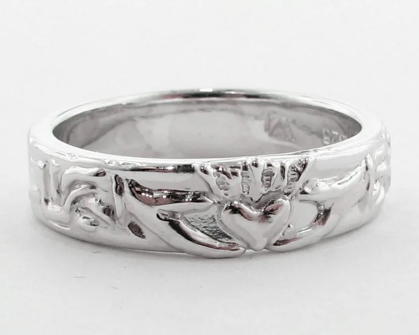Silver Wedding Band, Claddagh Ring