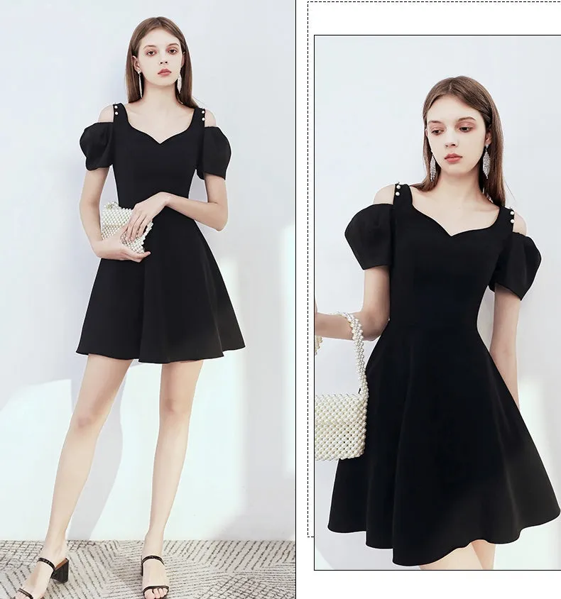 Simple Style Black Short Prom Dress Vintage Cute Homecoming Dress K923