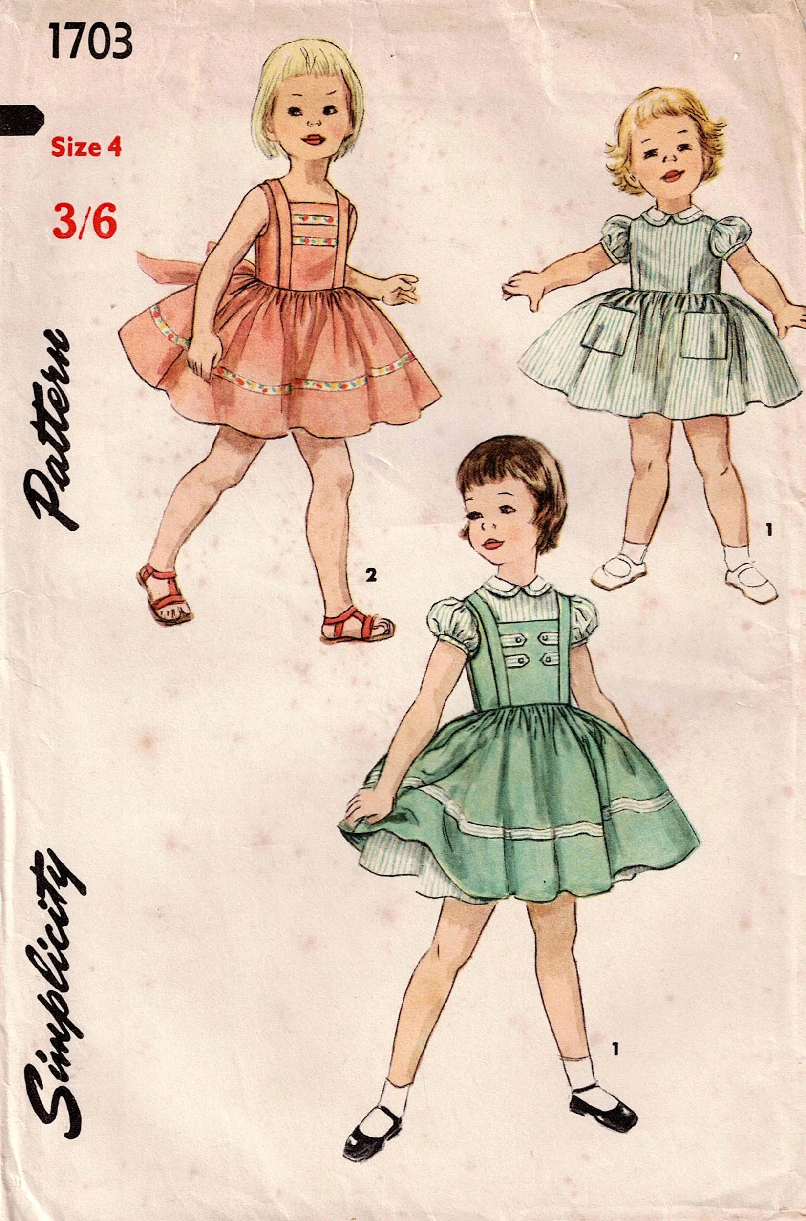 Simplicity 1703 Toddler Girls Full Skirt Rockabilly Party Dress 1950s Vintage Sewing Pattern Size 4