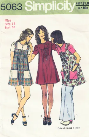 Simplicity 5063 Womens Tucked Front Mini Smock Dress 1970s Vintage Sewing Pattern Size 14 Bust 36 Inches