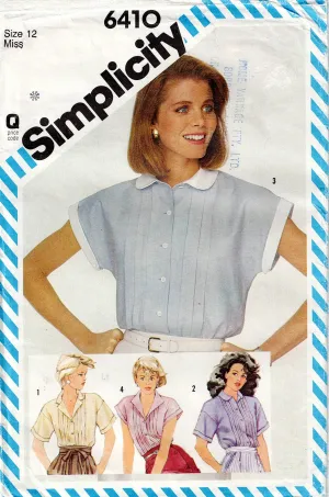 Simplicity 6410 Womens Tucked Front Shirts 1980s Vintage Sewing Pattern Size 12 Bust 34 inches UNCUT Factory Folded