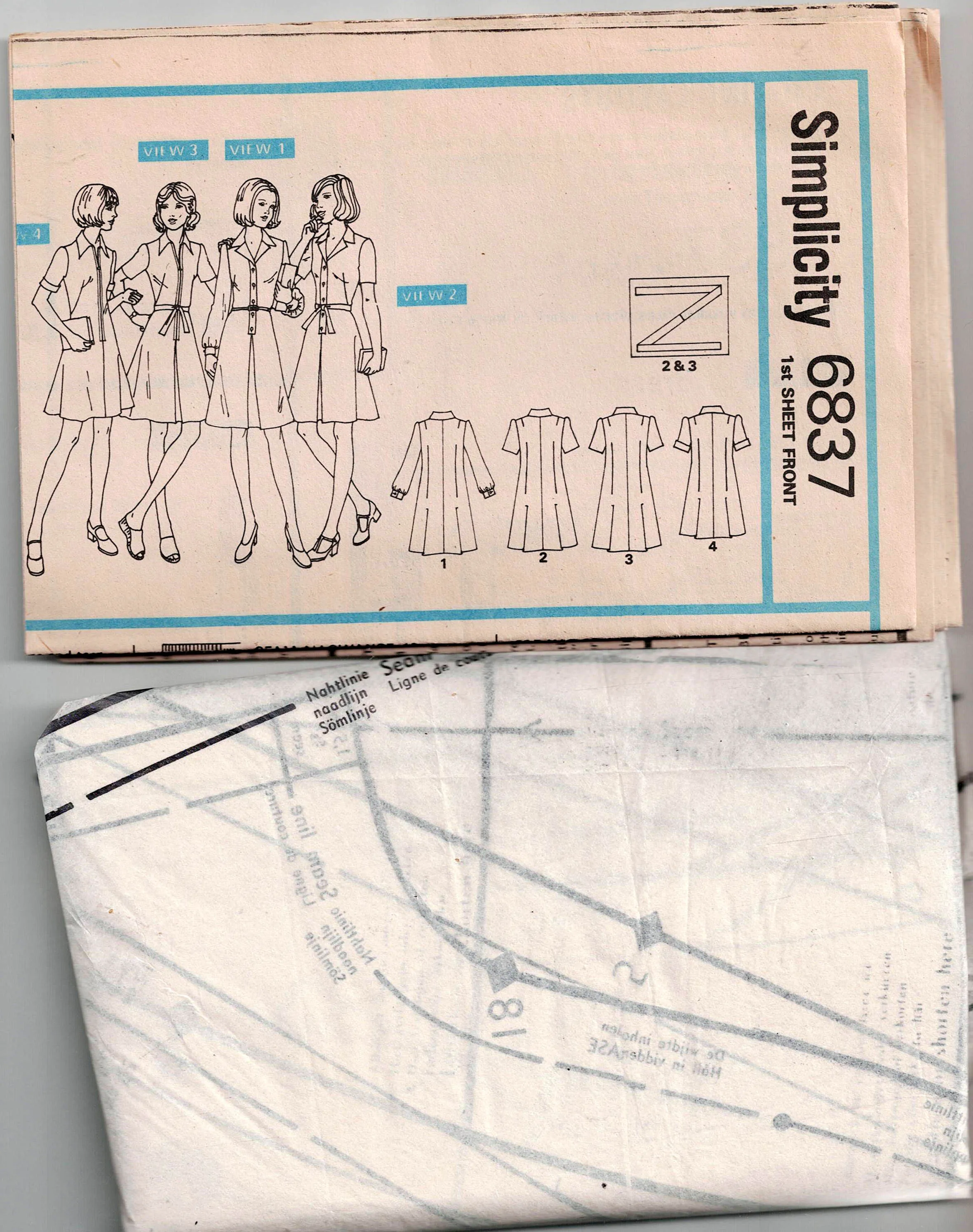 Simplicity 6837 Womens Fit & Flared Shirtdress 1970s Vintage Sewing Pattern Size 18 Bust 40 Inches