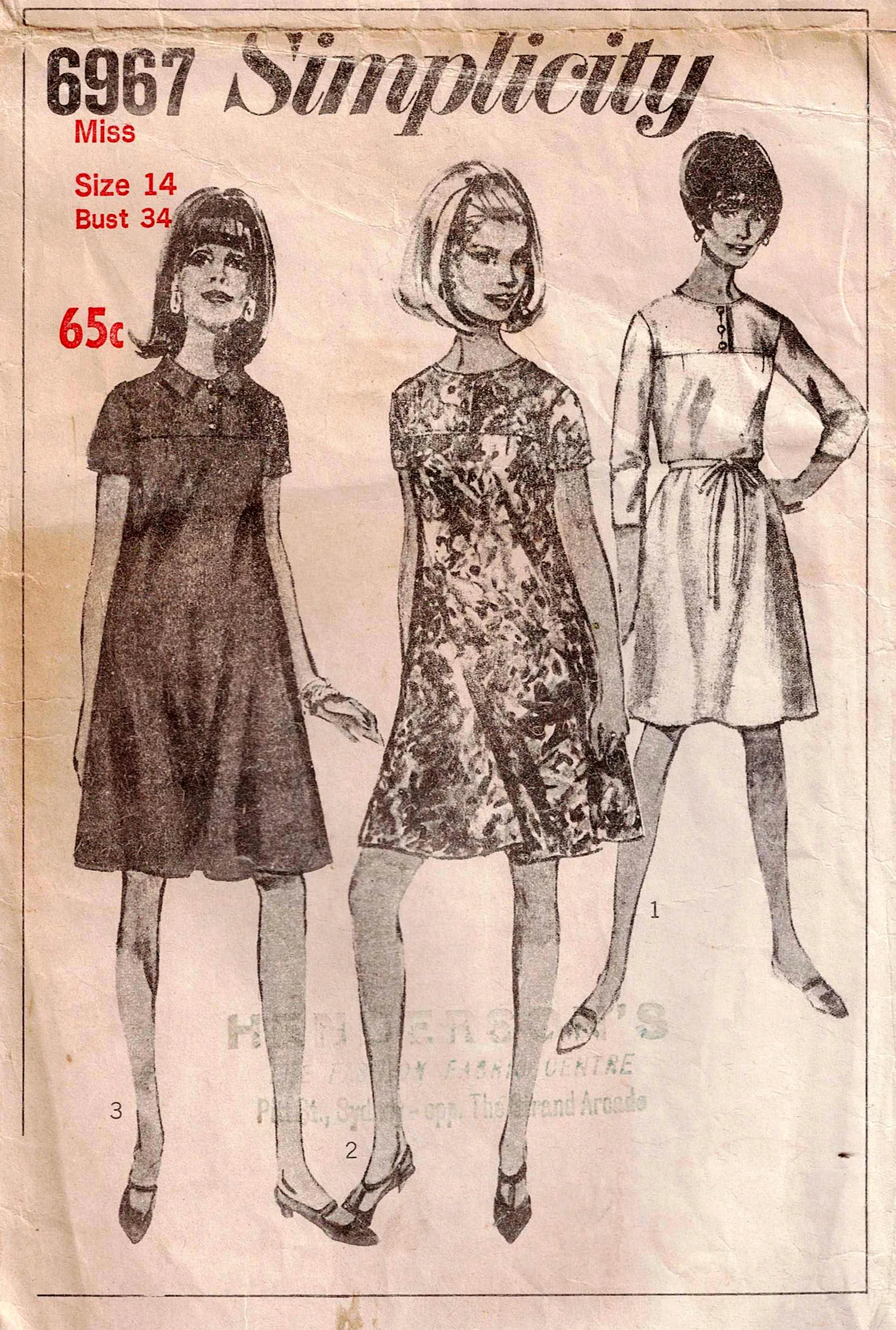 Simplicity 6967 Womens Yoked Tent Dress 1960s Vintage Sewing Pattern Size 14 Bust 34 inches