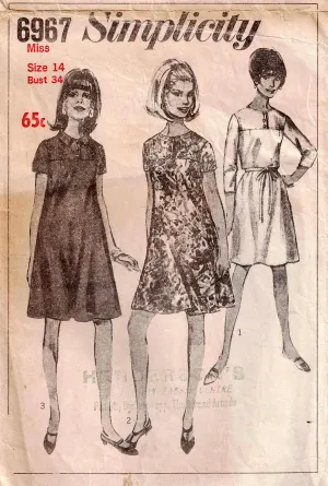 Simplicity 6967 Womens Yoked Tent Dress 1960s Vintage Sewing Pattern Size 14 Bust 34 inches