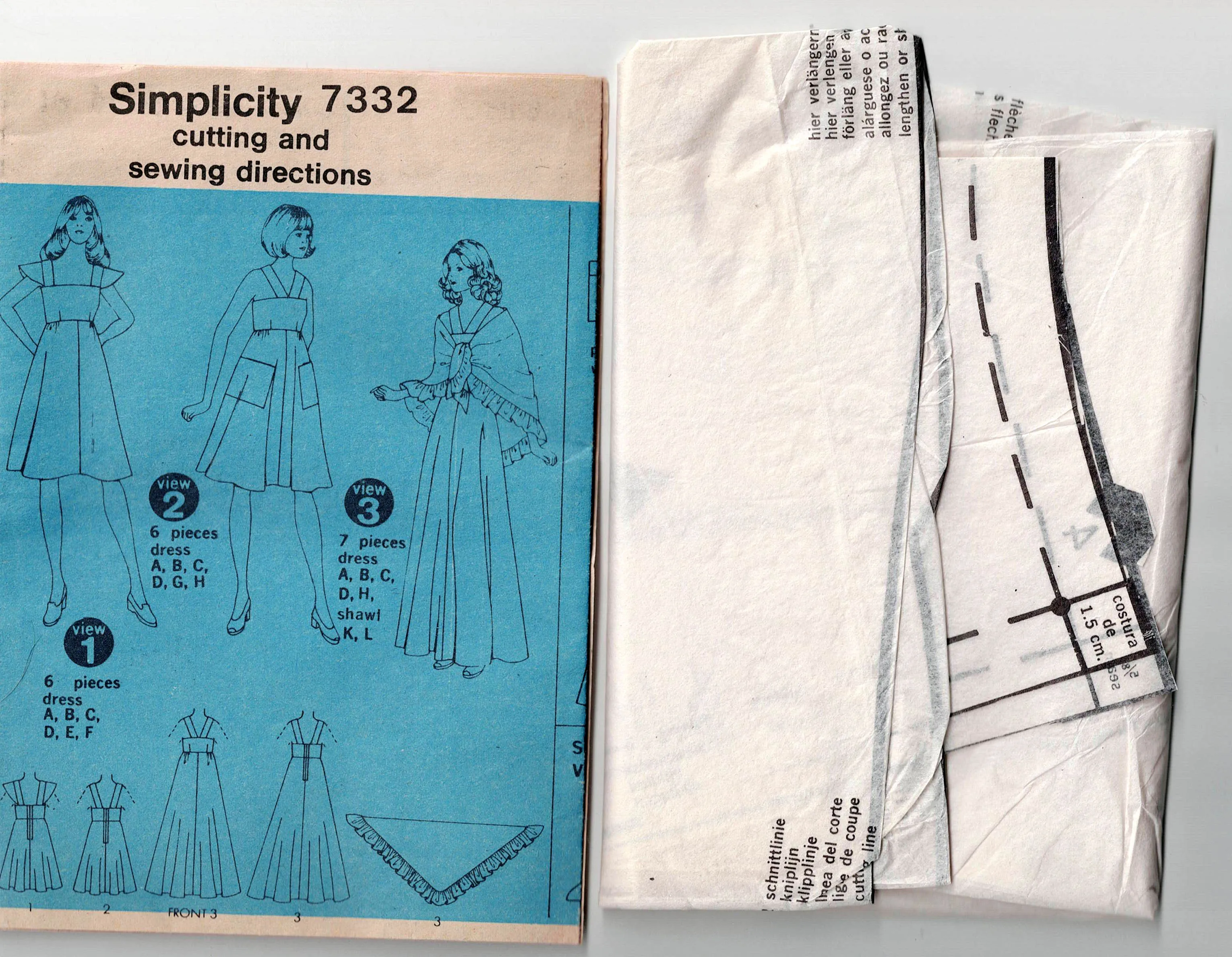 Simplicity 7332 Womens Empire Waisted Sundress Maxi Dress & Shawl 1970s Vintage Sewing Pattern Size 14 Bust 36 inches