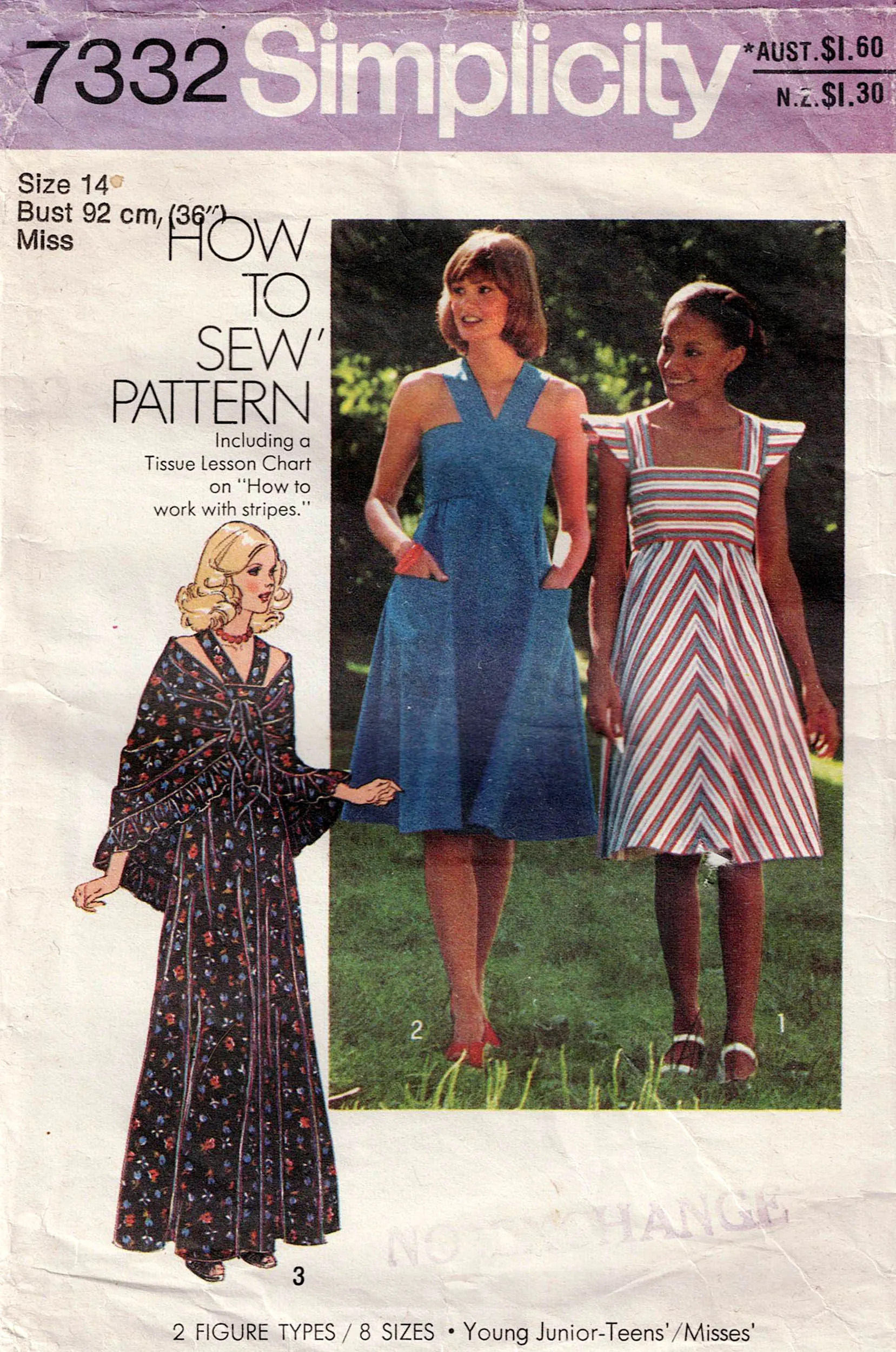Simplicity 7332 Womens Empire Waisted Sundress Maxi Dress & Shawl 1970s Vintage Sewing Pattern Size 14 Bust 36 inches