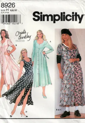 Simplicity 8926 CHRISTIE BRINKLEY Womens Princess Cut Dress with Waist Ties 1990s Vintage Sewing Pattern Size 6 - 10 UNCUT Factory Folded