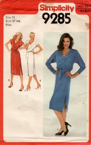 Simplicity 9285 Womens Pullover Dress with Side Buttoned Skirt 1980s Vintage Sewing Pattern Size 12 UNCUT Factory Folded