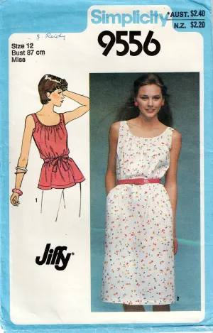 Simplicity 9556 Womens JIFFY Pullover Dress with Pockets or Top 1980s Vintage Sewing Pattern Size 12 Bust 34 Inches UNCUT Factory Folded