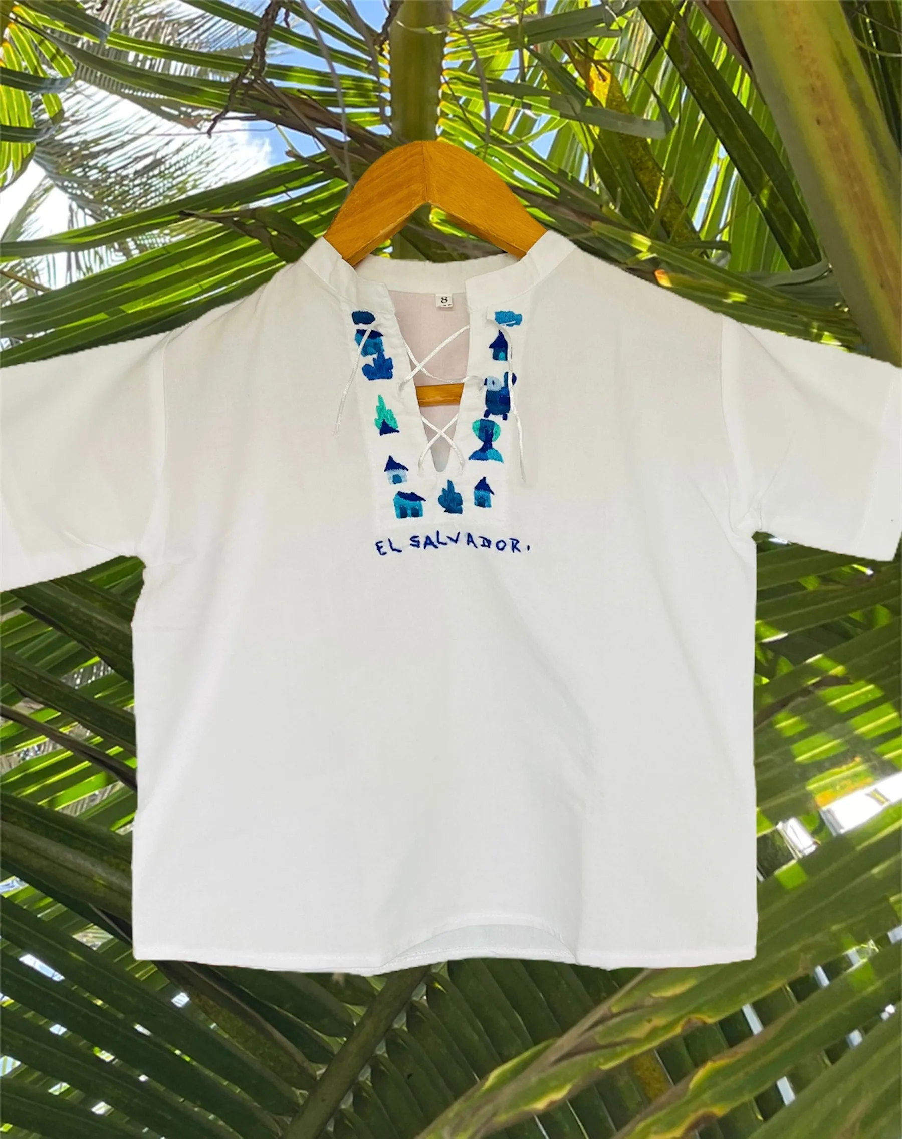 Size 8: 7/8 Traditional Embroidered Shirt from El Salvador-Camisa de niñxs bordado