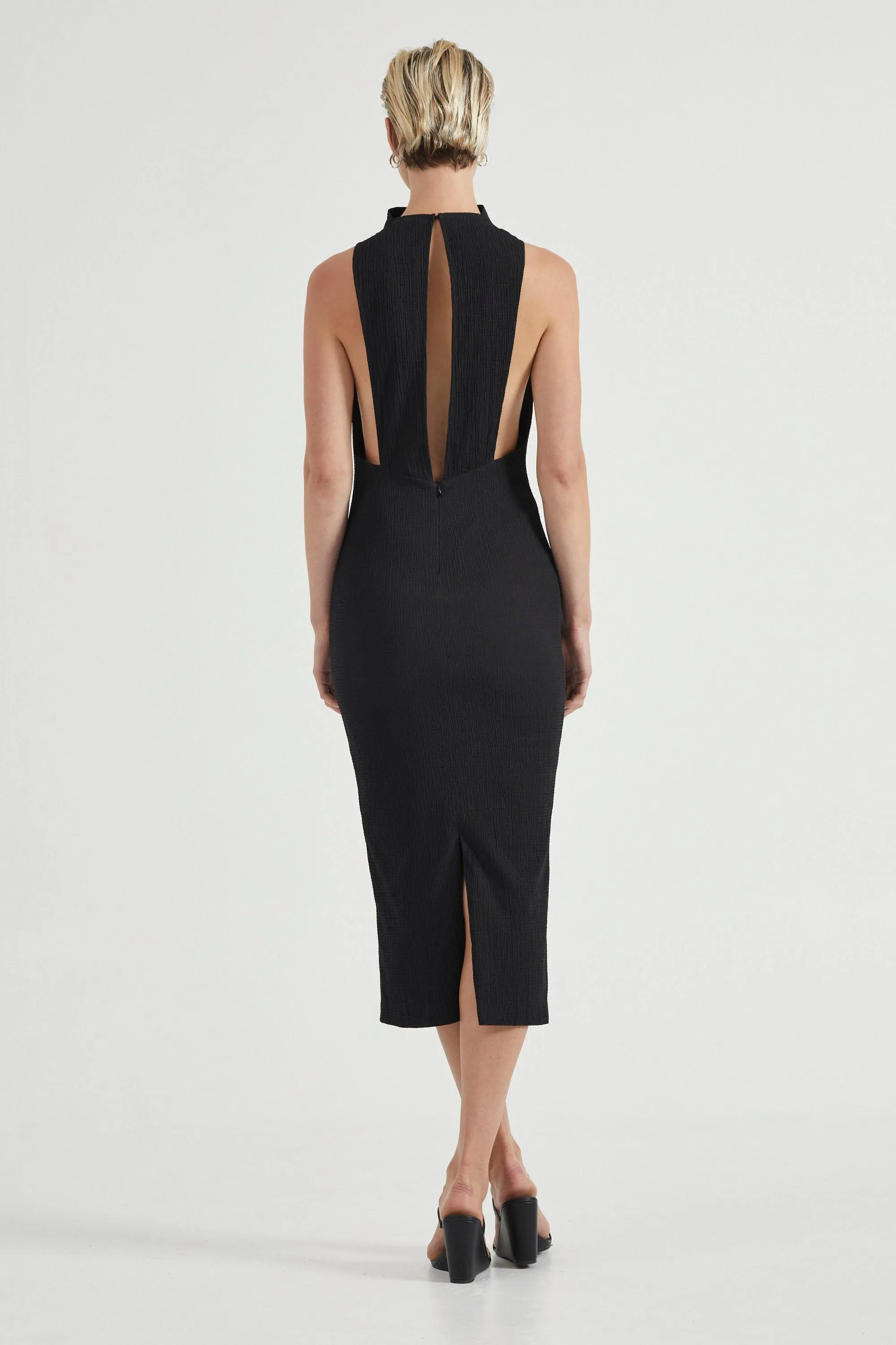 SKIPPING STONE MIDI DRESS | BLACK