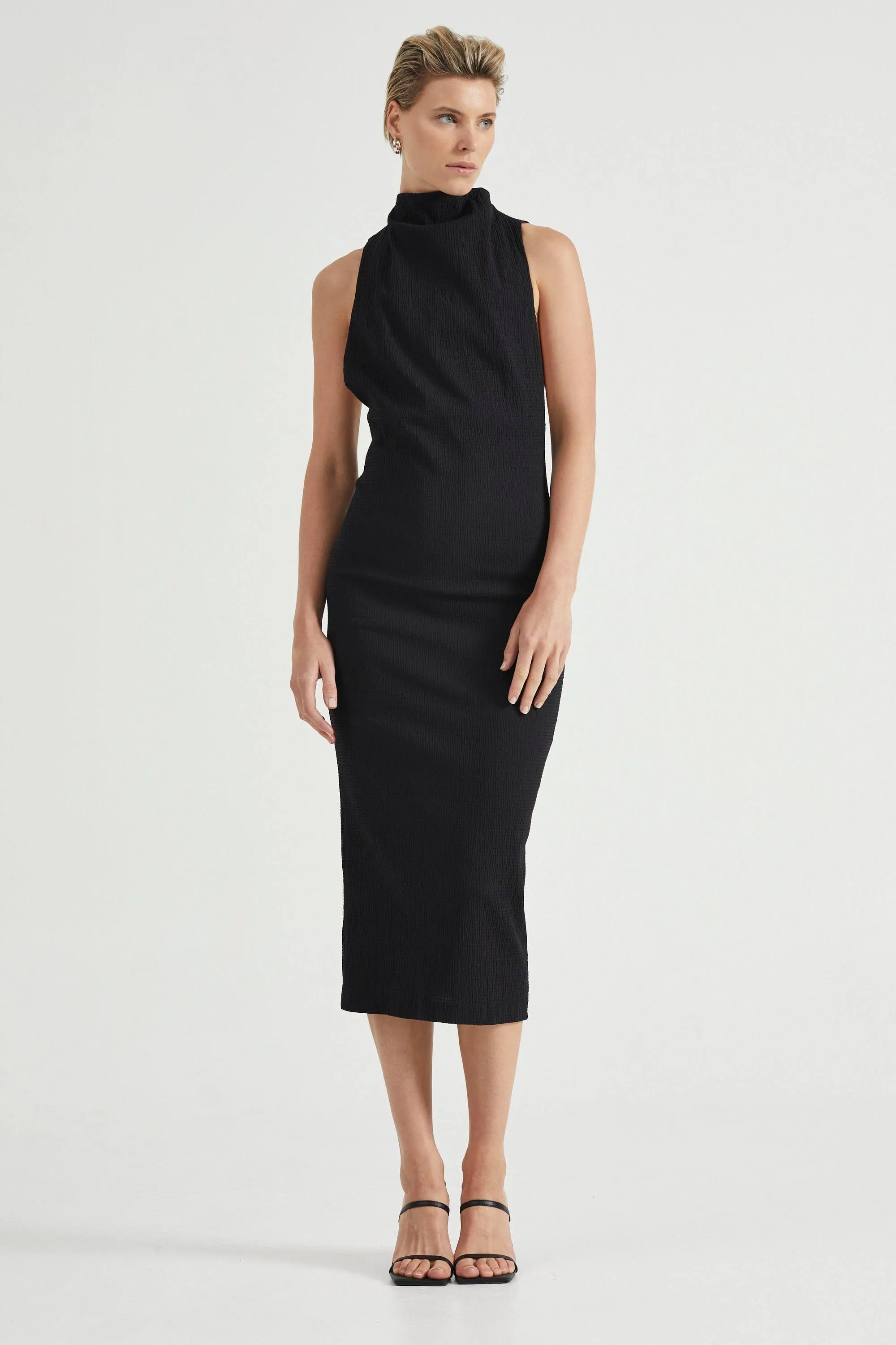 SKIPPING STONE MIDI DRESS | BLACK