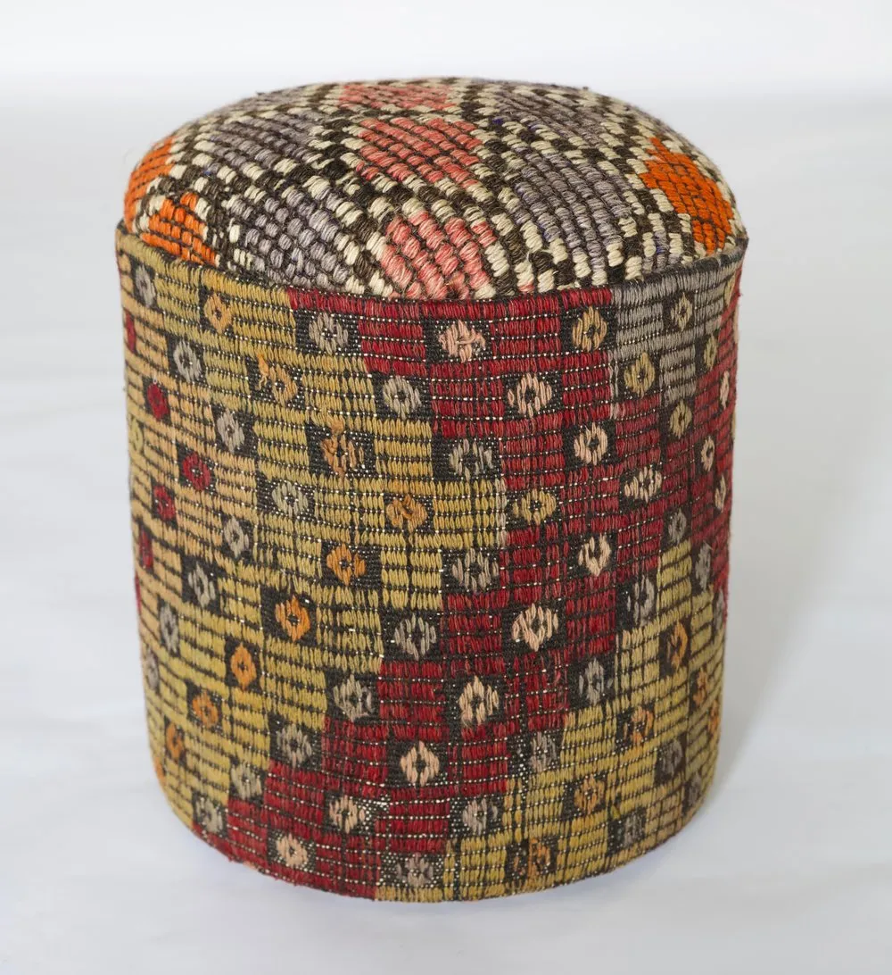 Solid Cylinder Shaped Kilim Stool