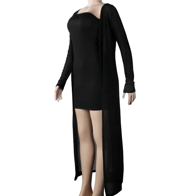 Solid Off Shoulder Sheer Mesh Dress Set