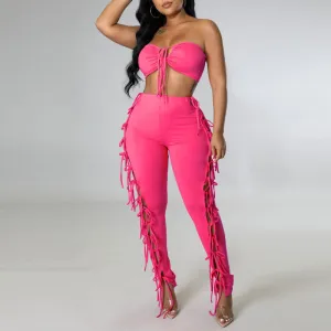 Solid Tube Top & Hollow Out Bandage Pants Set
