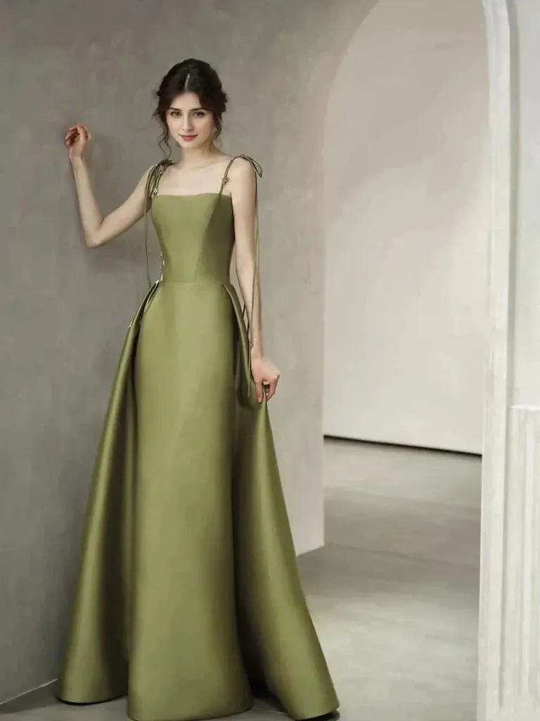 Spaghetti-straps 3D floral lace princess style satin long prom dress
