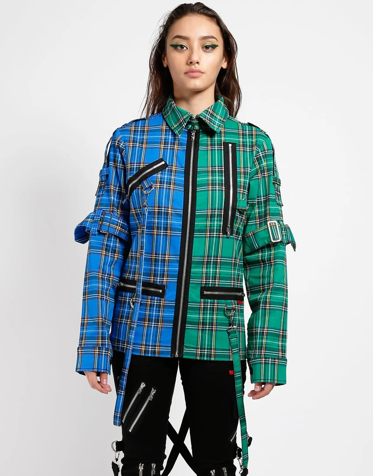 SPLIT PUNK JACKET BLUE/GREEN PLAID