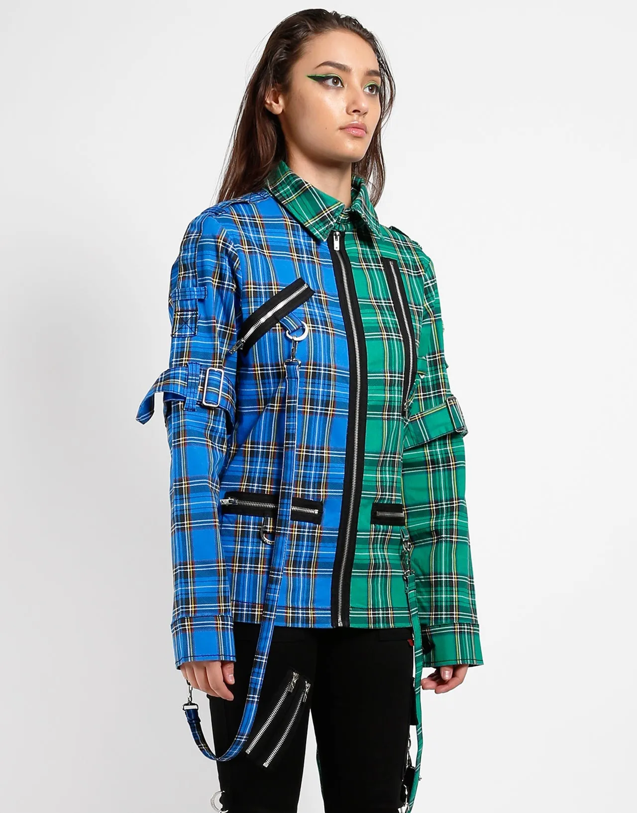 SPLIT PUNK JACKET BLUE/GREEN PLAID