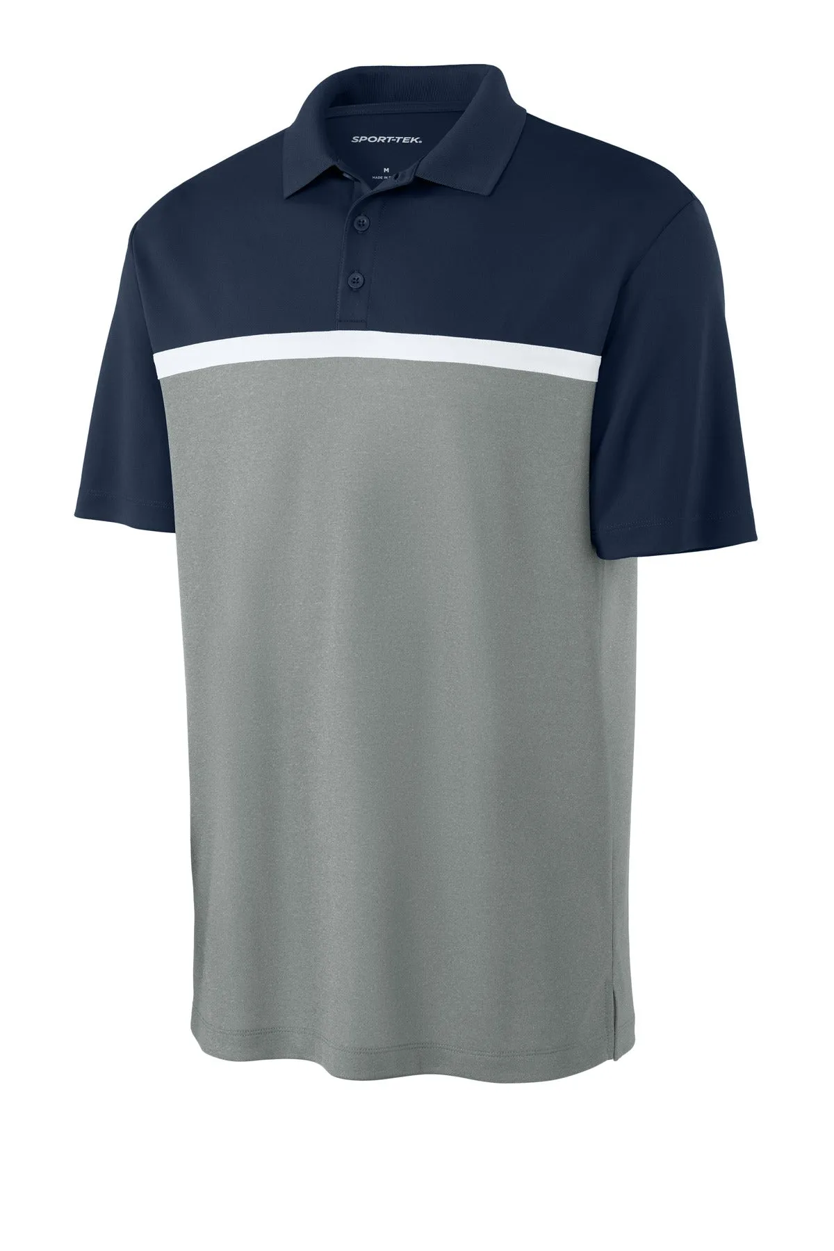 Sport-Tek UV Micropique Colorblock Polo ST741 True Navy/ Grey Concrete Heather/ White