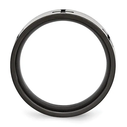 Stainless Steel Brushed Polished Black IP-plated Crosses 7mm Band