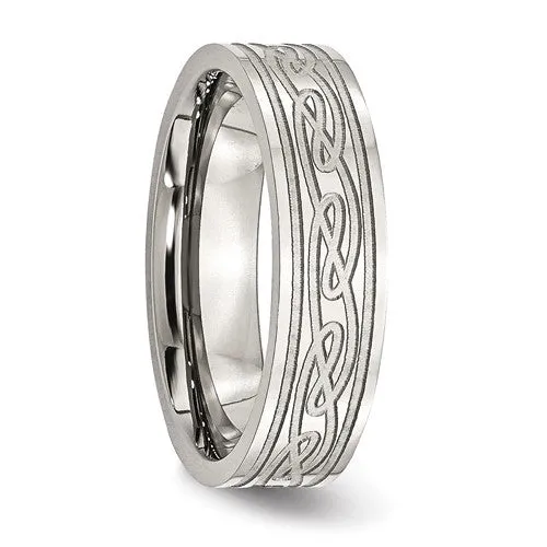 Stainless Steel Flat Laser Etched Celtic Knot 6mm Polished Band