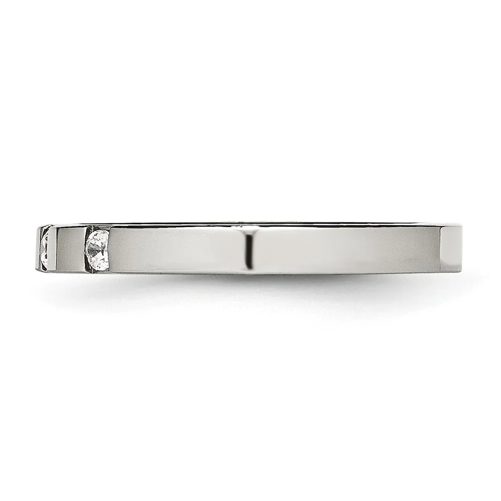 Stainless Steel Polished 3 Stone CZ 2.5mm Flat Band