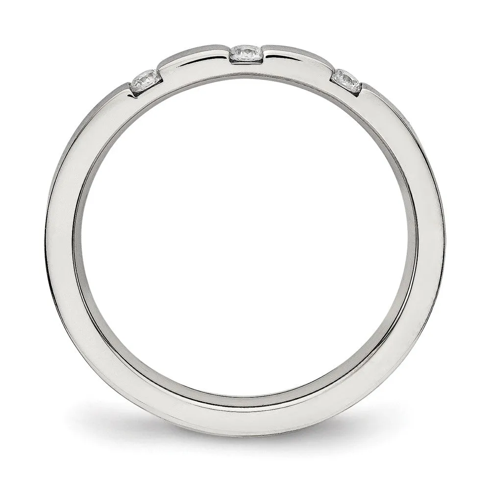 Stainless Steel Polished 3 Stone CZ 2.5mm Flat Band