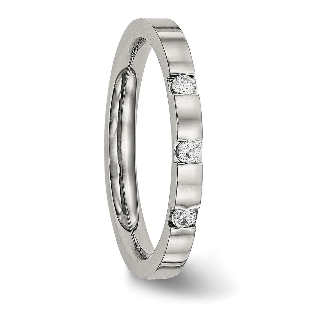 Stainless Steel Polished 3 Stone CZ 2.5mm Flat Band
