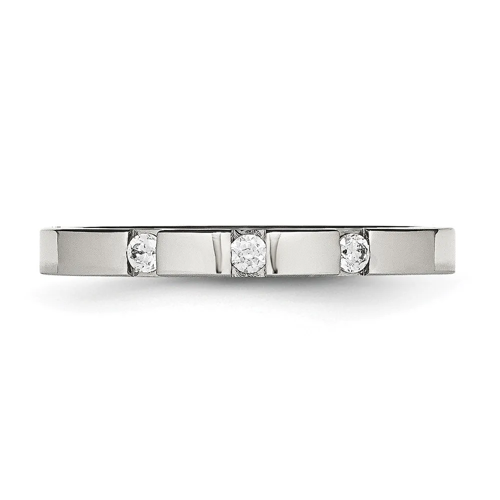 Stainless Steel Polished 3 Stone CZ 2.5mm Flat Band