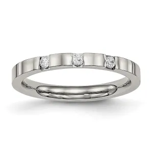 Stainless Steel Polished 3 Stone CZ 2.5mm Flat Band