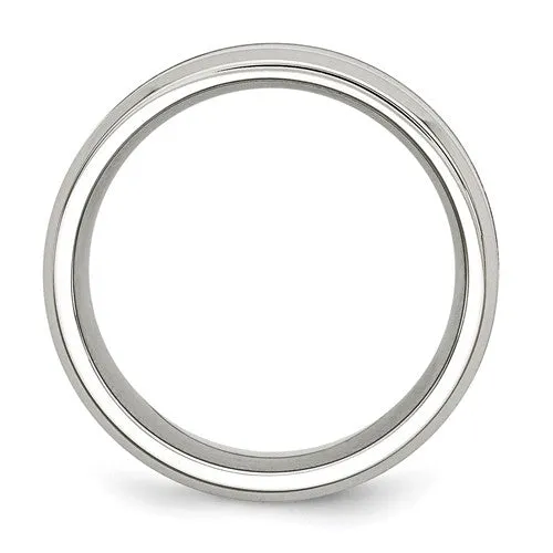 Stainless Steel Polished Brown Koa Wood Inlay Enameled 8mm Band