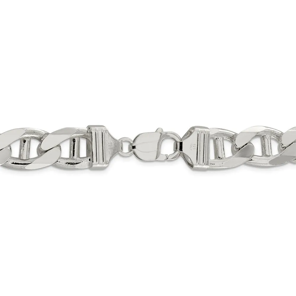 Stamped 925 Sterling Silver Men's Jewelry | 13.5mm Flat Anchor Solid Real Silver Necklace