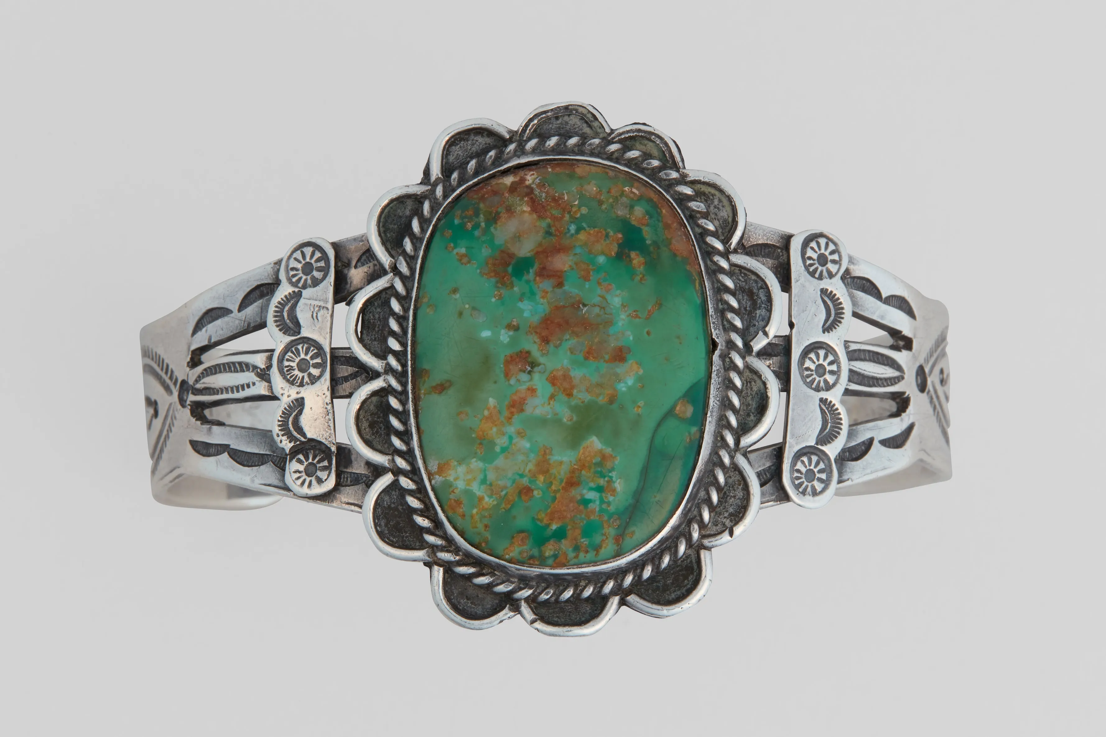 Stamped Silver Cuff with Turquoise