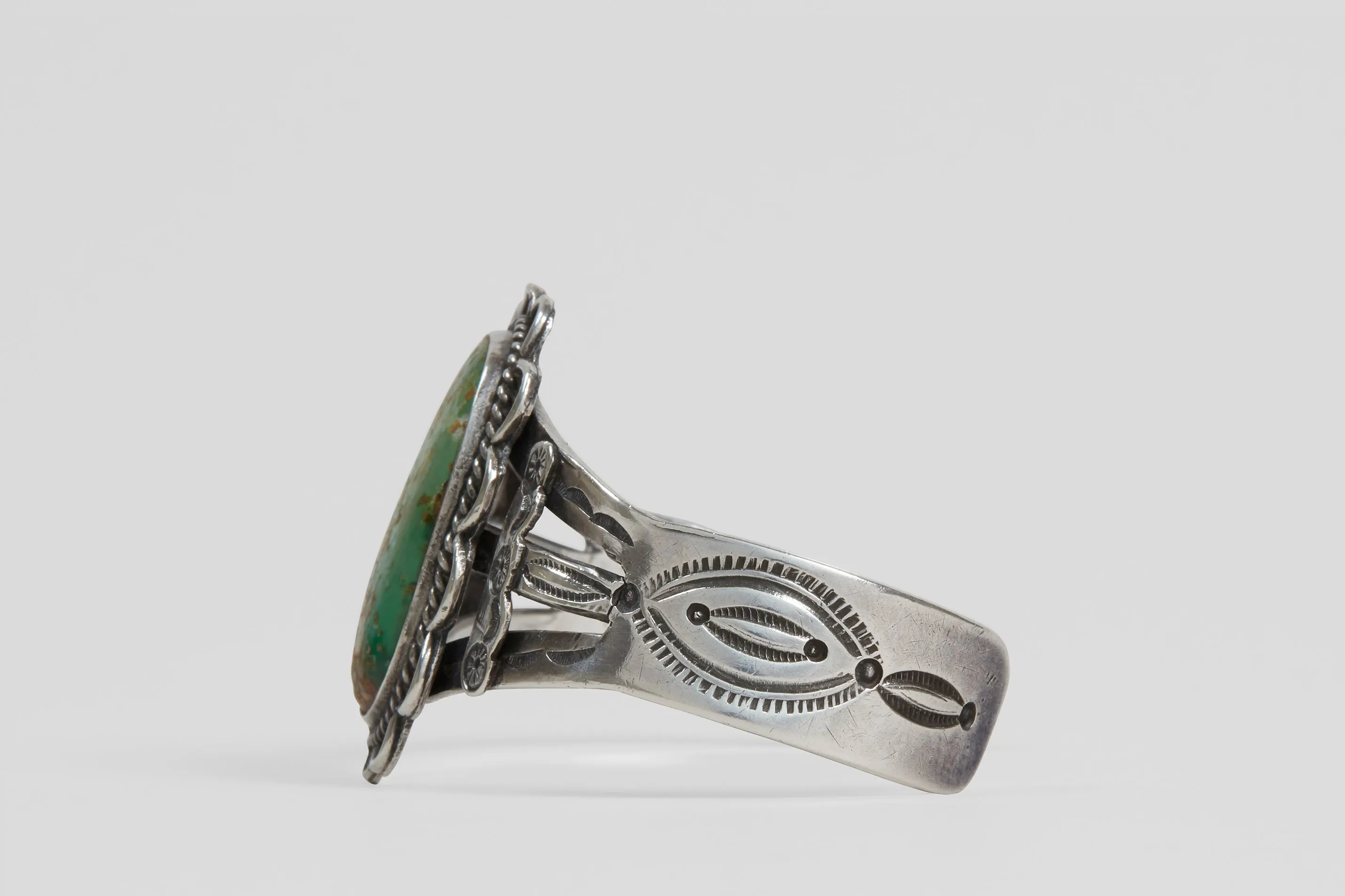 Stamped Silver Cuff with Turquoise