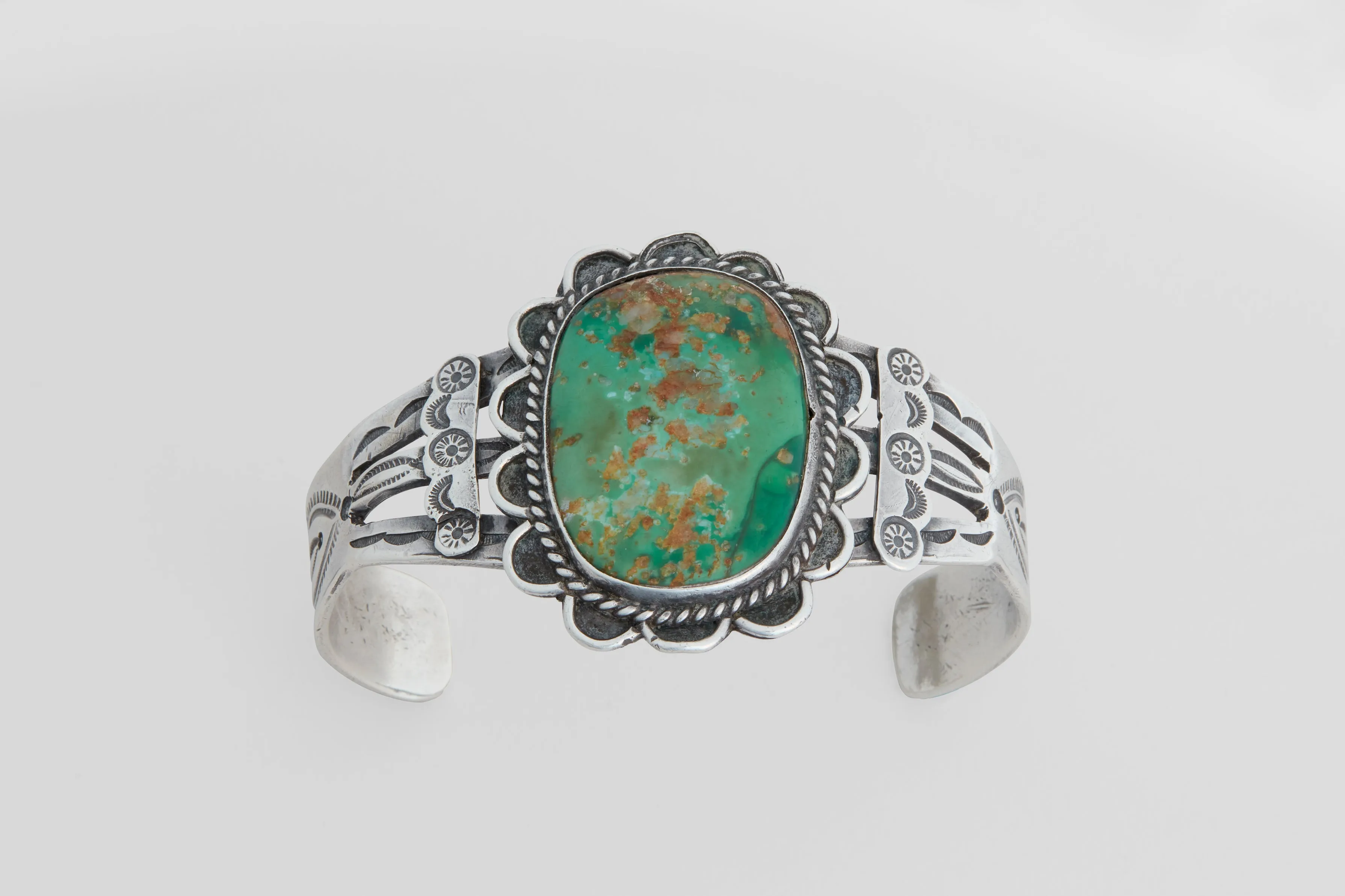 Stamped Silver Cuff with Turquoise